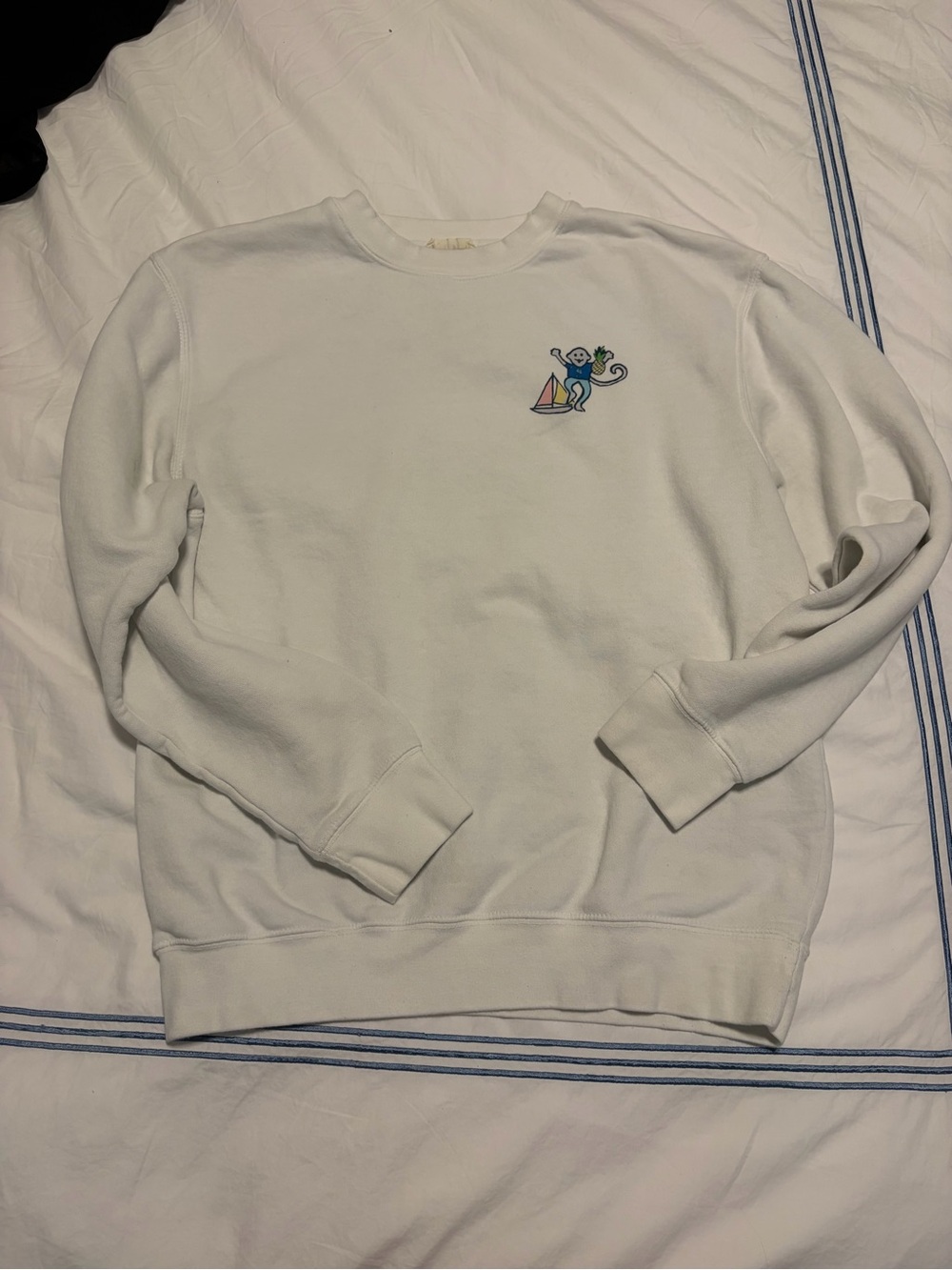 Roller Rabbit Charleston White Crewneck Sweatshirt with Monkey Motif